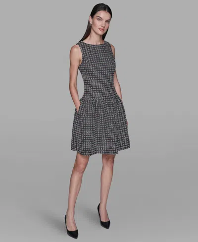 Karl Lagerfeld Women's Mini Grid Nubby Tweed Sheath Dress In Black