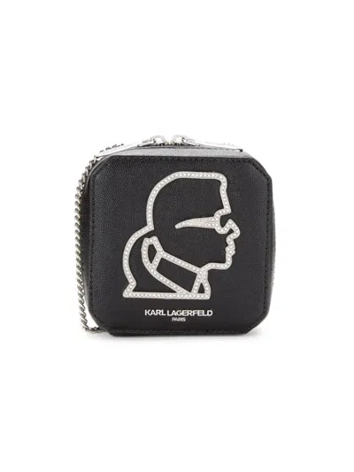 Karl Lagerfeld Women's Mini Ikons Metallic Leather Crossbody Bag In Black