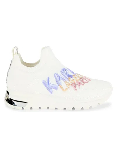Karl Lagerfeld Women's Mirren Embroidery Low Top Slip On Sneakers In Bright White