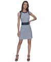 Karl Lagerfeld Tweed A Line Dress In Chambray Blue Multi,indigo