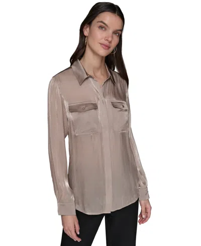 Karl Lagerfeld Women's Mixed-media Button-front Blouse