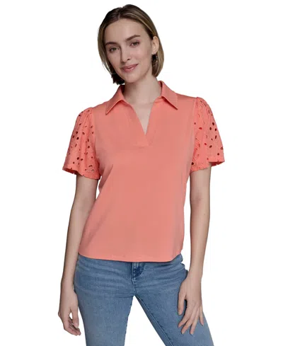 Karl Lagerfeld Women's Mixed-media Eyelet Knit Top