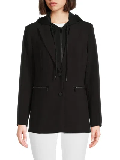 Karl Lagerfeld Women's Mixed Media Hooded Blazer In Black