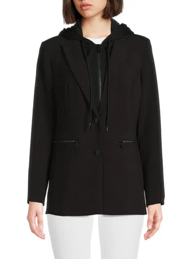 Karl Lagerfeld Women's Hooded Mix Media Blazer In Black