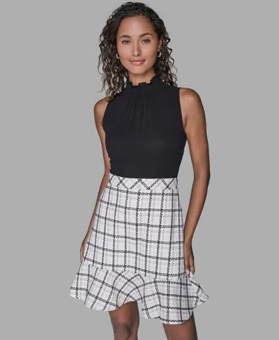 Karl Lagerfeld Women's Mock Neck Flounce Hem A-line Dress In Black