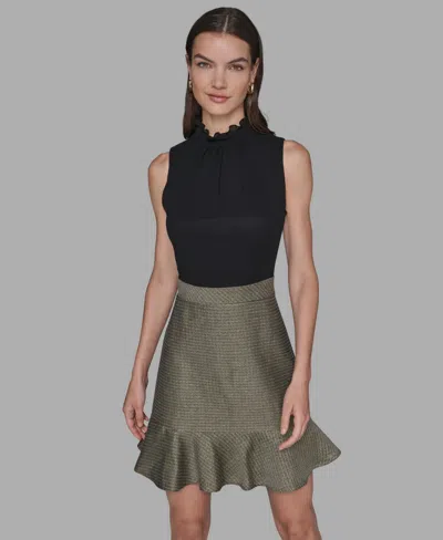 Karl Lagerfeld Women's Mock Neck Flounce Hem A-line Dress In Black