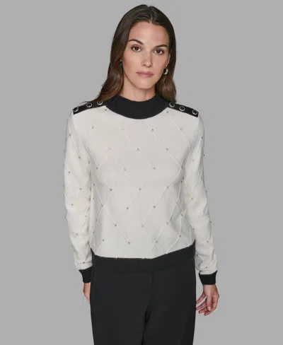 Karl Lagerfeld Women's Mock Neck Long Sleeve Sweater In White