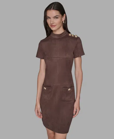 Karl Lagerfeld Women's Mock Neck Pocket Dress In Brown