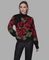 Karl Lagerfeld Women's Mock Neck Rose Print Sweater In Multi