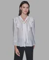 Karl Lagerfeld Women's Mock Neck Solid Organza Blouse In White
