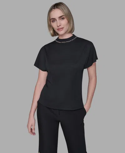 Karl Lagerfeld Women's Mock Neck Top In Black