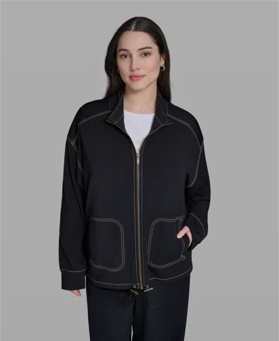 Karl Lagerfeld Women's Mock Neck Zip-front Jacket In Black