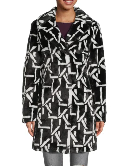 Karl Lagerfeld Women's Monogram Faux Fur Coat In Black White