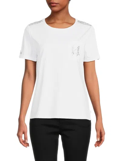 Karl Lagerfeld Women's Monogram Pocket T Shirt In White