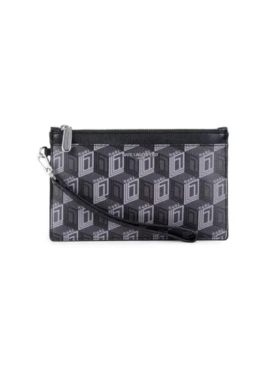 Karl Lagerfeld Women's Monogram Wristlet Pouch In Black Logo