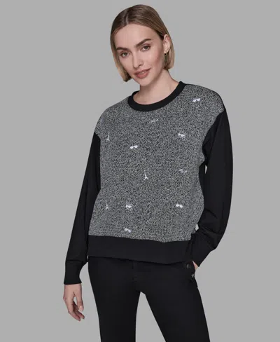 Karl Lagerfeld Women's Motif Crewneck Sweatshirt In Black