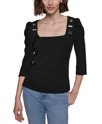 Karl Lagerfeld Women's Motif-pin Rib-knit Top In Black