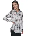 Karl Lagerfeld Women's Printed Roll-sleeve Shirt In Multi