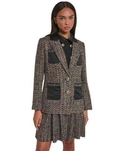 Karl Lagerfeld Women's Multi Tweed Contrast-quilted Jacket In Black