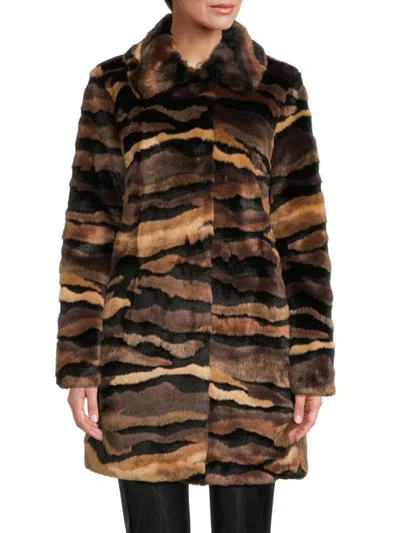 Karl Lagerfeld Women's Multicolor Faux Fur Coat In Brown Multi