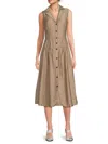Karl Lagerfeld Petite Notched Collar Sleeveless Midi Shirtdress In Brown