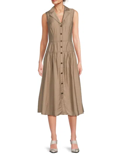 Karl Lagerfeld Women's Notch Collar Midi Shirtdress In Brown