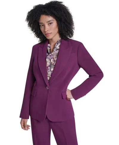 Karl Lagerfeld Womens Notch Collar One Button Blazer Long Sleeve V Neck Print Blouse Wide Leg Mid Rise Pants In Purple