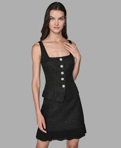 Karl Lagerfeld Women's Novelty Button-detail Top In Black