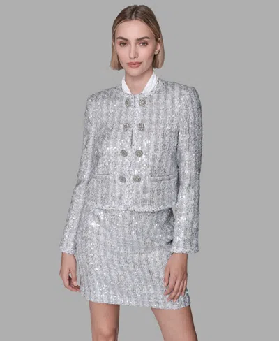 Karl Lagerfeld Women's Novelty Button Front Jacket In Silver