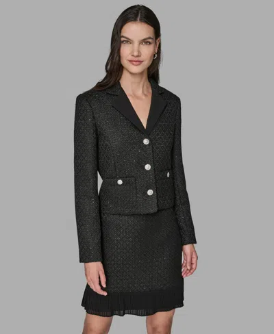 Karl Lagerfeld Women's Novelty Cropped Button Front Jacket In Black