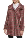 Karl Lagerfeld Plaid Sequin Embellished Zip Coat In Red Multi