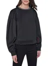 Karl Lagerfeld Women's October Fashion Embellished Neck Pullover In Black