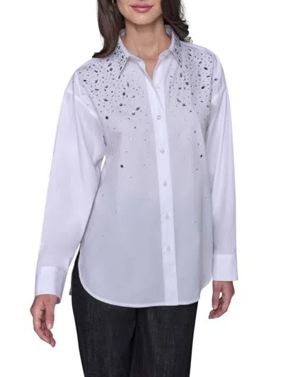 Karl Lagerfeld Women's October Fashion Hot Fix Poplin Top In White
