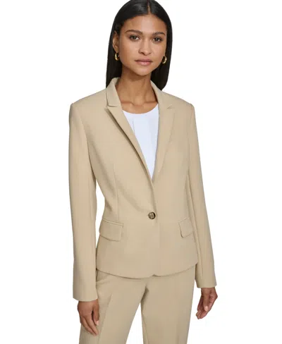 Karl Lagerfeld Women's One Button Long-sleeve Blazer In Cappuccino,white