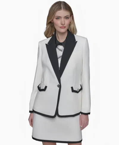Karl Lagerfeld Women's One-button Tipped Blazer In Soft White,black