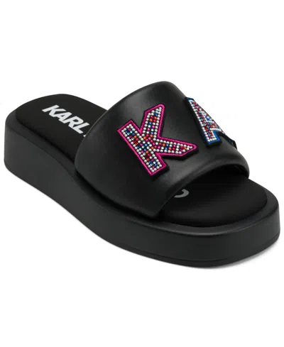 Karl Lagerfeld Women's Opal Stone Platform Slide Flat Sandals In Black