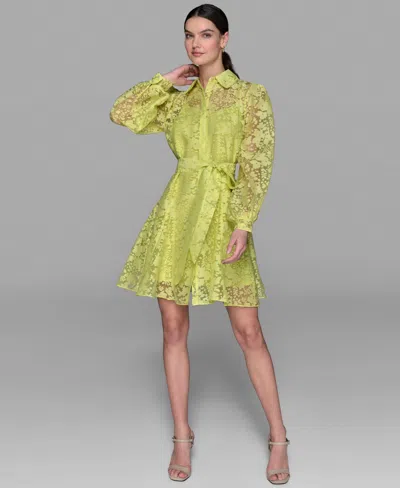 Karl Lagerfeld Women's Organza Burnout Fit & Flare Shirtdress