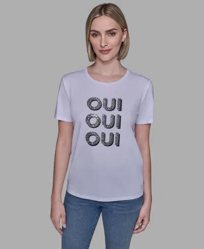 Karl Lagerfeld Women's Oui X3 Logo Detail T-shirt In White
