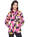 Karl Lagerfeld Petite Printed Long-sleeve Button-front Shirt In French Fuschia Multi