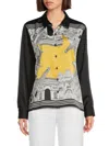 Karl Lagerfeld Women's Panelled Graphic Print Satin Shirt In Black