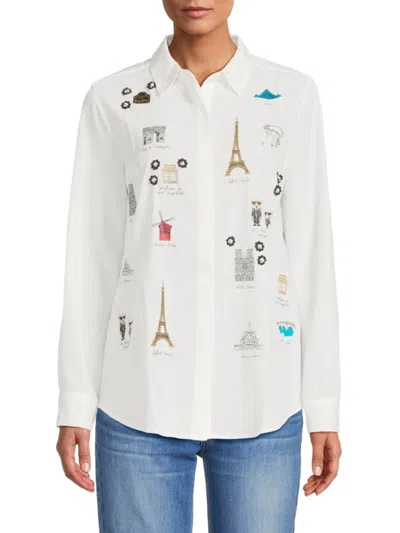 Karl Lagerfeld Women's Paris Graphic Button Down Shirt In Soft White