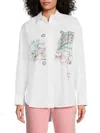 Karl Lagerfeld Women's Cotton Paris Scene Embellished Button-front Top In White