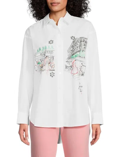 Karl Lagerfeld Women's Paris Scene Cotton Shirt In White
