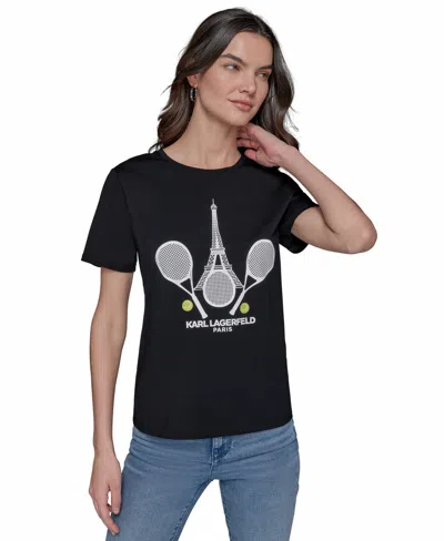 Karl Lagerfeld Women's Paris Tennis Graphic T-shirt In Black