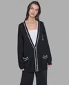 Karl Lagerfeld Women's Patch Button Front Cardigan Sweater In Black