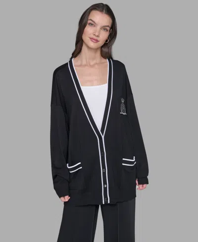 Karl Lagerfeld Women's Patch Button Front Cardigan Sweater In Black