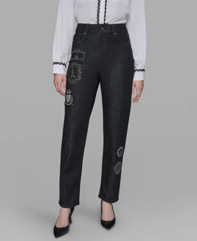 Karl Lagerfeld Women's Patch Denim Straight-leg Jeans In Black