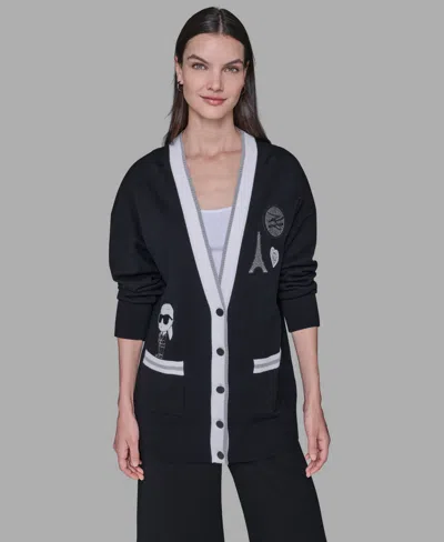 Karl Lagerfeld Women's Patch Detail Cardigan In Black