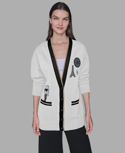 Karl Lagerfeld Women's Patch Detail Cardigan In Neutral