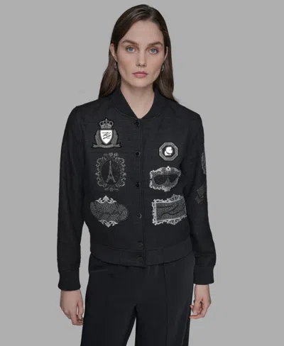 Karl Lagerfeld Women's Patch Long Sleeve Bomber Jacket In Black